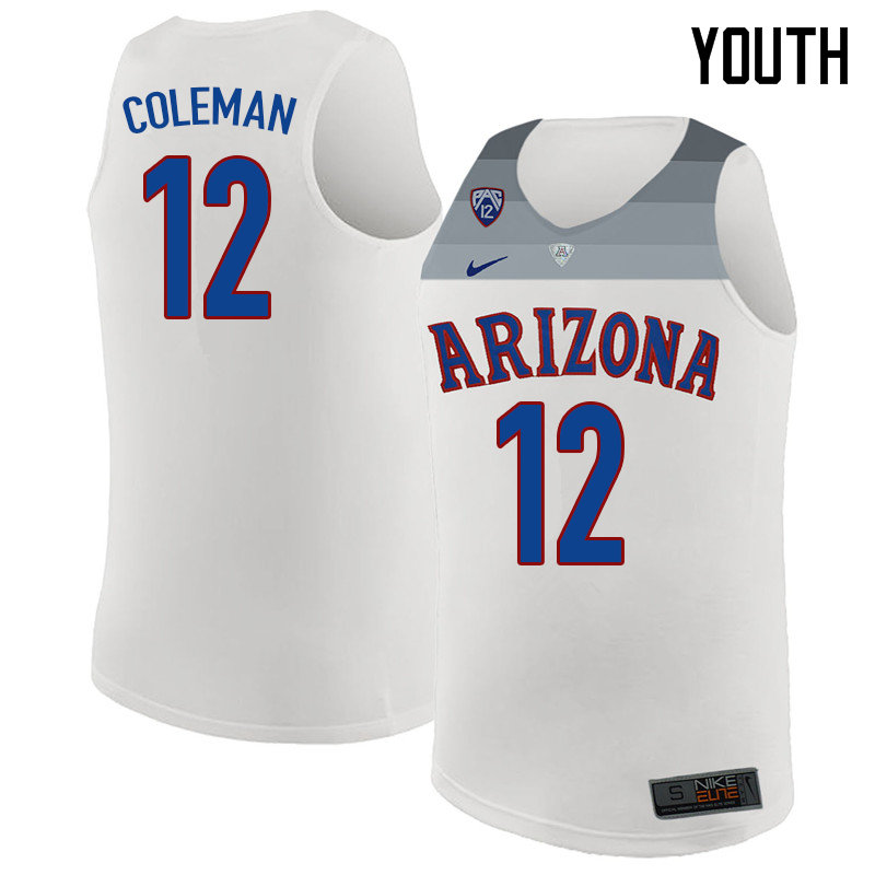 2018 Youth #12 Justin Coleman Arizona Wildcats College Basketball Jerseys Sale-White